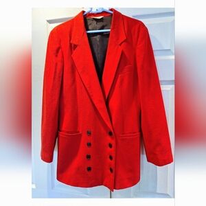 Elegant Vintage Red Double-Breasted Women's Blazer Jacket Size 9/10